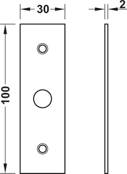 Flat striking plate, for sliding door lock with round bolt, for all-glass sliding doors